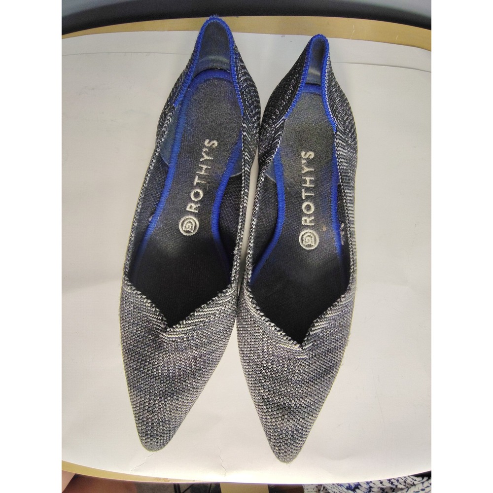 Rothys The Point Grey White Knit Pointed‎ Toe Flats Shoes Womens 8.5